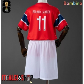 Norvegia Jorgen Strand Larsen #11 Prima Maglia Bambino Mondiali 2026 Manica Corta (+ Pantaloni corti)